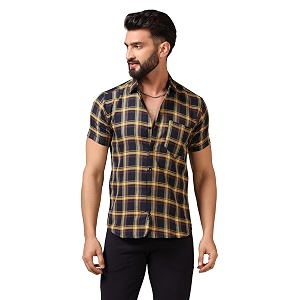 TOPLOT Mens Regular Fit Casual Shirt Checks