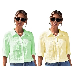 toplot v-collar solid crop shirt for women with half sleeves polyester regular fit