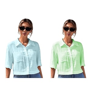 toplot v-collar solid crop shirt for women with half sleeves polyester regular fit