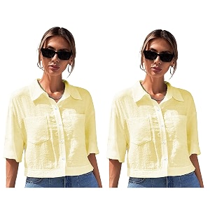toplot v-collar solid crop shirt for women with half sleeves polyester regular fit