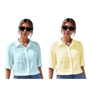 toplot v-collar solid crop shirt for women with half sleeves polyester regular fit