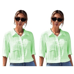 toplot v-collar solid crop shirt for women with half sleeves polyester regular fit