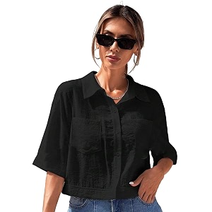 toplot v-collar solid crop shirt for women with half sleeves polyester regular fit