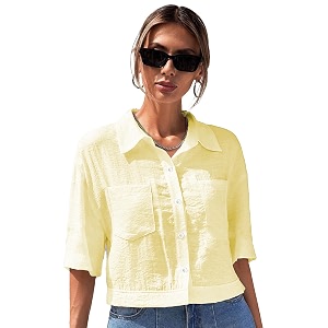 toplot v-collar solid crop shirt for women with half sleeves polyester regular fit