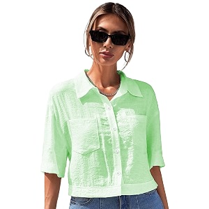 toplot v-collar solid crop shirt for women with half sleeves polyester regular fit