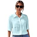 TOPLOT V-Collar Solid Crop Shirt for Women with Half Sleeves, Polyester, Regular Fit
