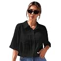 TOPLOT V-Collar Solid Crop Shirt for Women with Half Sleeves, Polyester, Regular Fit