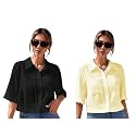 TOPLOT V-Collar Solid Crop Shirt for Women with Half Sleeves, Polyester, Regular Fit
