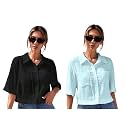 TOPLOT V-Collar Solid Crop Shirt for Women with Half Sleeves, Polyester, Regular Fit