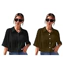 TOPLOT V-Collar Solid Crop Shirt for Women with Half Sleeves, Polyester, Regular Fit
