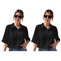 TOPLOT V-Collar Solid Crop Shirt for Women with Half Sleeves, Polyester, Regular Fit