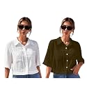 TOPLOT V-Collar Solid Crop Shirt for Women with Half Sleeves, Polyester, Regular Fit