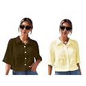 TOPLOT V-Collar Solid Crop Shirt for Women with Half Sleeves, Polyester, Regular Fit