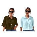 TOPLOT V-Collar Solid Crop Shirt for Women with Half Sleeves, Polyester, Regular Fit