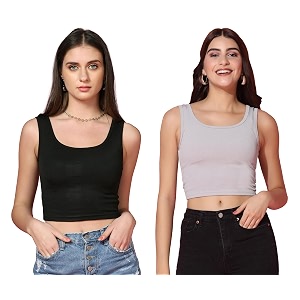 TOPLOT Womens Solid Ribbed Round Neck Sleeveless