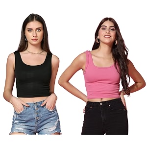 TOPLOT Womens Solid Ribbed Round Neck Sleeveless