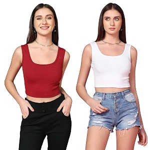 TOPLOT Womens Solid Ribbed Round Neck Sleeveless