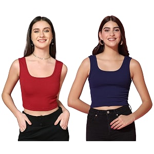 TOPLOT Womens Solid Ribbed Round Neck Sleeveless