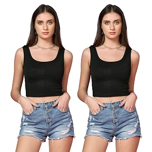 TOPLOT Womens Solid Ribbed Round Neck Sleeveless