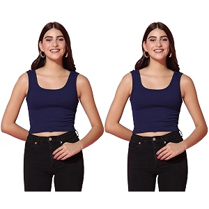 TOPLOT Womens Solid Ribbed Round Neck Sleeveless