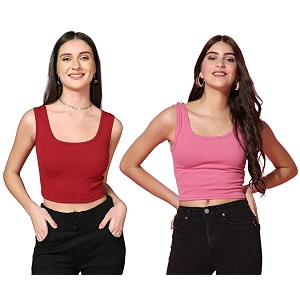 TOPLOT Womens Solid Ribbed Round Neck Sleeveless