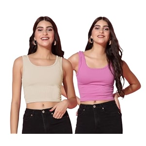 TOPLOT Womens Solid Ribbed Round Neck Sleeveless