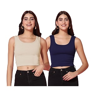 TOPLOT Womens Solid Ribbed Round Neck Sleeveless