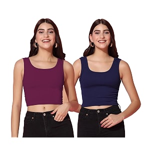 TOPLOT Womens Solid Ribbed Round Neck Sleeveless