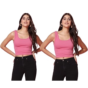TOPLOT Womens Solid Ribbed Round Neck Sleeveless
