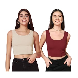 TOPLOT Womens Solid Ribbed Round Neck Sleeveless