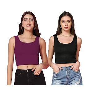 TOPLOT Womens Solid Ribbed Round Neck Sleeveless