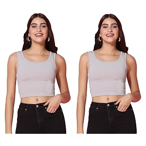 TOPLOT Womens Solid Ribbed Round Neck Sleeveless