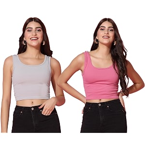 TOPLOT Womens Solid Ribbed Round Neck Sleeveless