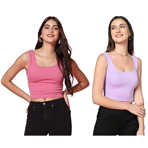 TOPLOT Womens Solid Ribbed Round Neck Sleeveless
