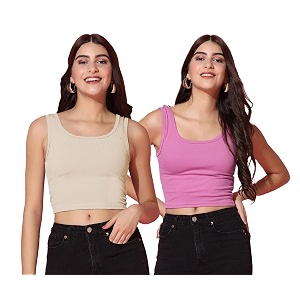 TOPLOT Womens Solid Ribbed Round Neck Sleeveless