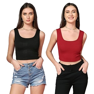 TOPLOT Womens Solid Ribbed Round Neck Sleeveless
