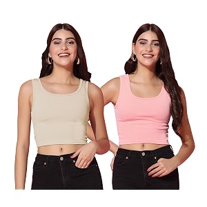 TOPLOT Womens Solid Ribbed Round Neck Sleeveless