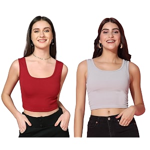 TOPLOT Womens Solid Ribbed Round Neck Sleeveless