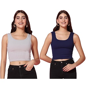 TOPLOT Womens Solid Ribbed Round Neck Sleeveless