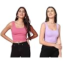 TOPLOT Women39s Solid Ribbed Round Neck Sleeveless
