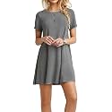 TOPONSKY Women's Casual Plain Simple Loose Flowy Short-Sleeve T-Shirt Dress