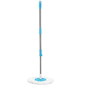 360 rotate universal mop rod  plastic and steel handle  with amp 1 super absorbent refills  for all home and office floor cleaning blue