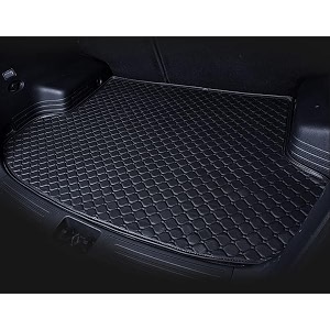 boot compatible with kia ev9 custom fitted faux leather boot antiskid car floor mats - black with black thread