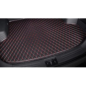 boot compatible with maruti ciaz custom fitted faux leather boot antiskid car floor mats - black with red thread