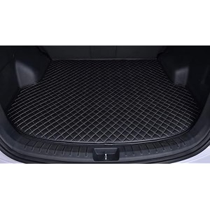 boot compatible with tata tiago ev custom fitted faux leather boot antiskid car floor mats - black with silver thread