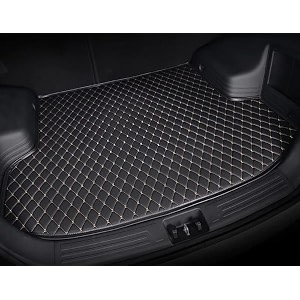 boot compatible with toyota fortuner custom fitted faux leather boot antiskid car floor mats - black with beige thread