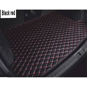 boot compatible with toyota taisor custom fitted faux leather boot antiskid car floor mats - black with red thread
