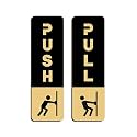 Push Pull Golden Black Glass Door Acrylic Signage Sticker, Self-Adhesive 6.5 Inches Door Sign Sticker for Office, Stores, Cafe, Hotel, Restaurant, Business & Shop (Black Golden)