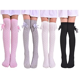 4 pairs girl39s knee high socks over calf kids overknee stockings - synthetic multicolor