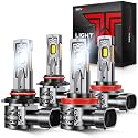 Torchbeam T5A 9005/HB3 H11/H8/H9 Bulb Combo 220,000LM 1500% Super Brighter With 25000RPM Fan, 1:1 Size 3 Min Plug And Play, 360° Adjustable, 100000+Hrs Lifespan, 6500K Cool White, Pack of 4